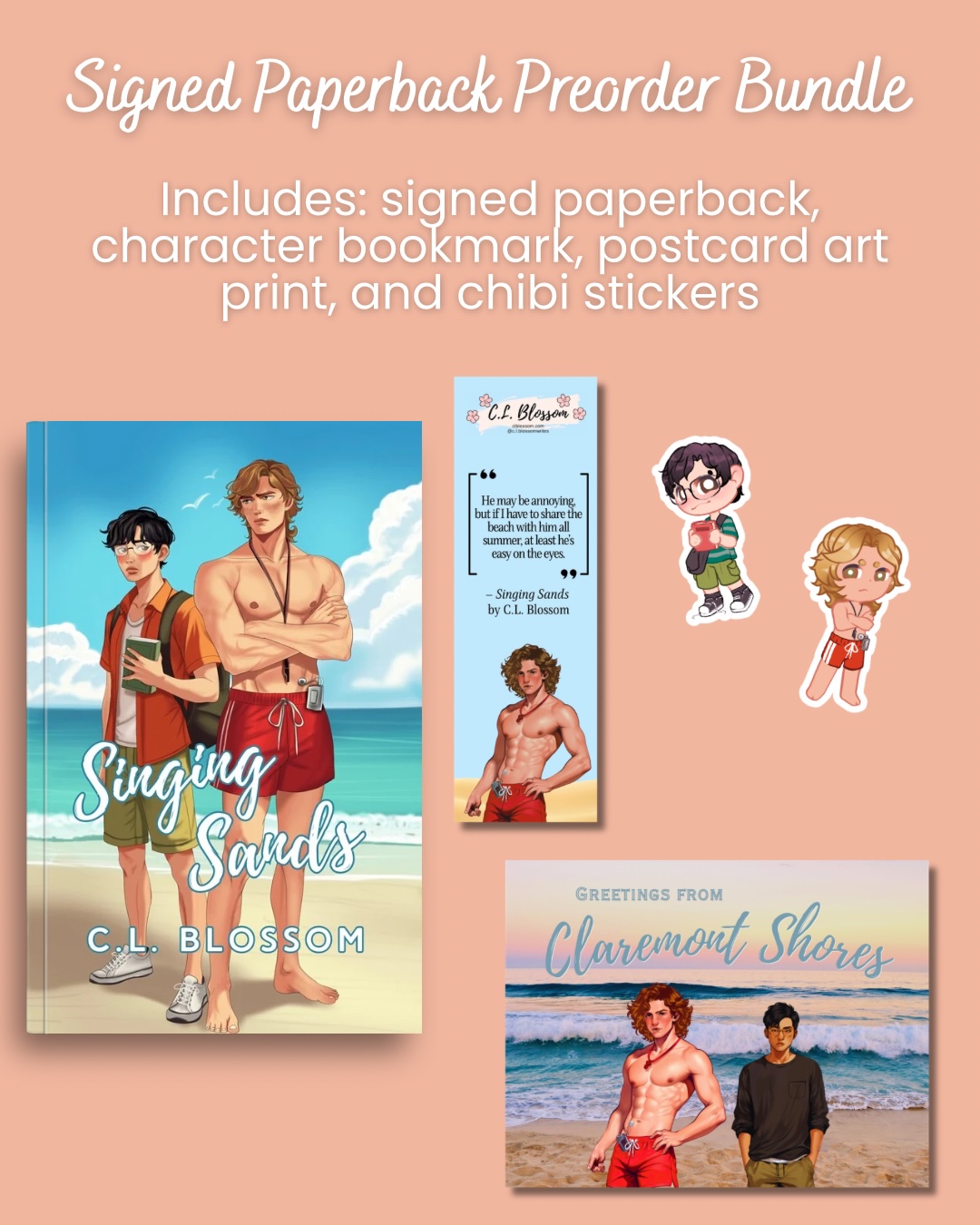 Preorder includes: Singing Sands paperback, character bookmark, and a mystery character art print.